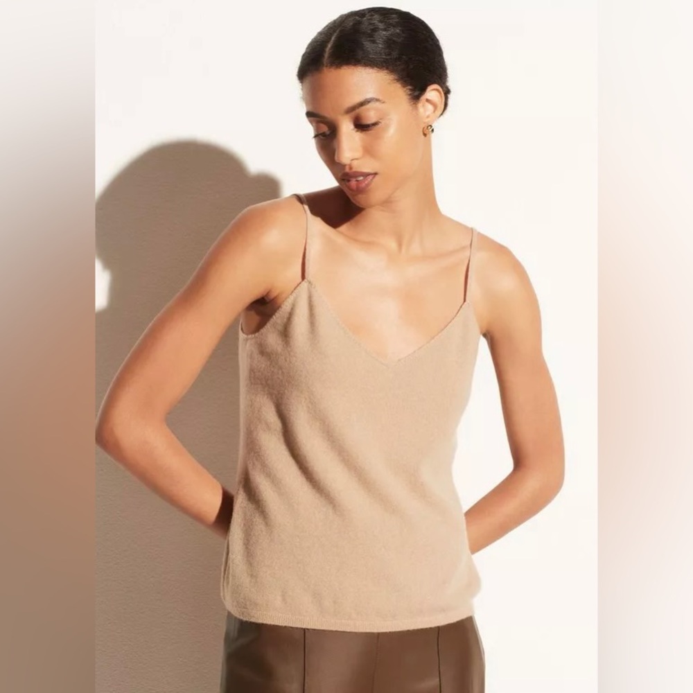 Vince Crochet Spaghetti Strap Cashmere Camisole Tank Beige Size L $225